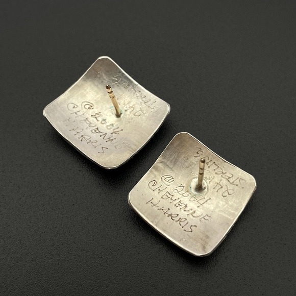 Cheyenne Harris‎ Diné Navajo Sterling Silver 24K Yellow Gold Post Earrings - Picture 4 of 8